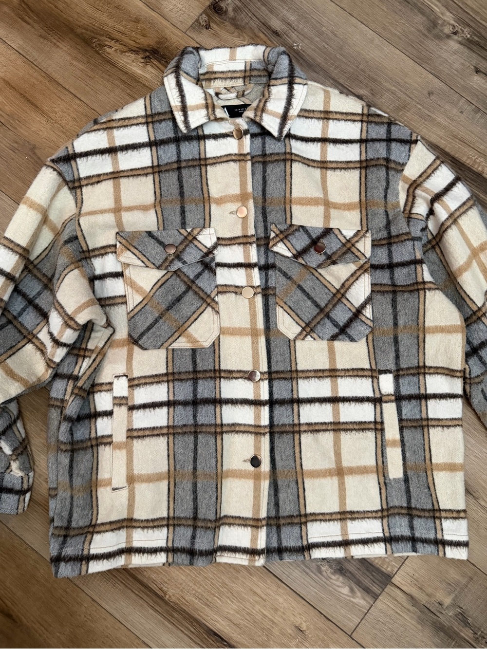 Zara Beige, Gray & Brown Plaid Shacket